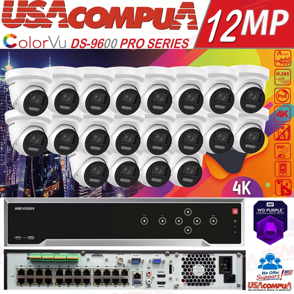 Hikvision 4K 32Ch 12Mp Cctv Ip Security Camera 24 Poe Turret Colorvu 2 Way Audi