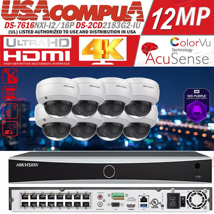 Hikvision 12MP 16CH DS-7616NXI-I2/16P 8MP DS-2CD2183G2-I IP camera system Lot