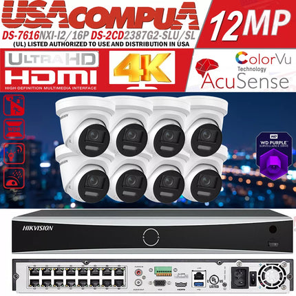 Hikvision 16CH 4K 8MP Colorvu IP Camera MIC Speaker PoE 12MP NVR CCTV System Lo