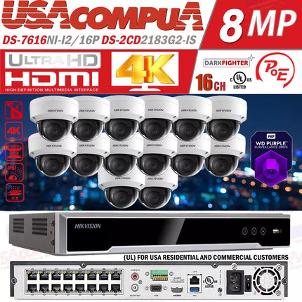 Hikvision 16CH 8MP 16 Security IP Camera System PoE 8 megapixel AcuSense CCTV
