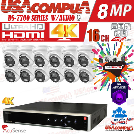 HIKVISION 4K SECURITY SYSTEM 4K-UHD 16CH 12 CAMERAS 4 MEGAPIXEL COLORVU