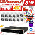 HIKVISION 4K SECURITY SYSTEM 4K-UHD 16CH 12 CAMERAS 4 MEGAPIXEL COLORVU