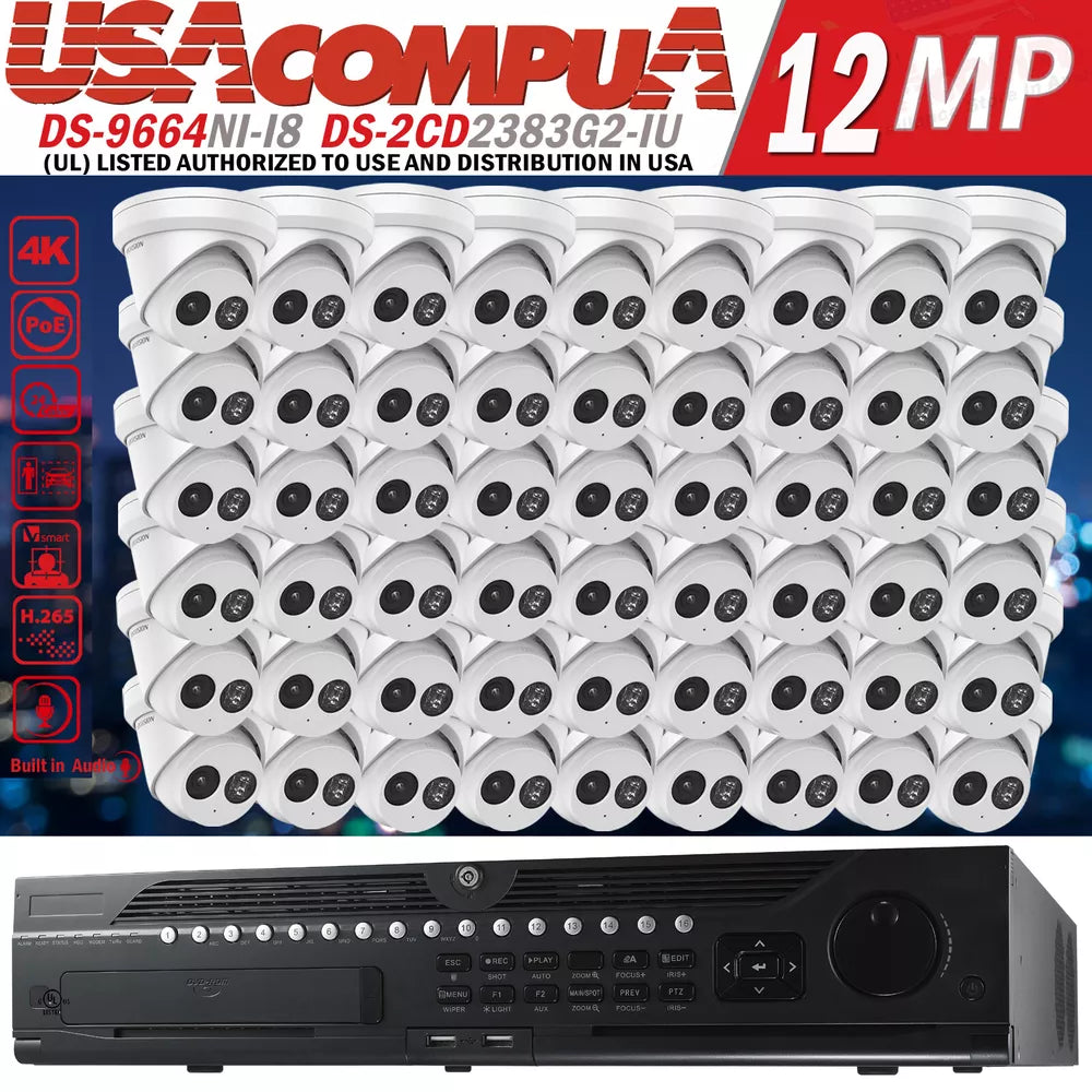US Hikvision 64CH Security Camera System kit 8MP IR IP DS-2CD2383G2-IU IP67 Lo