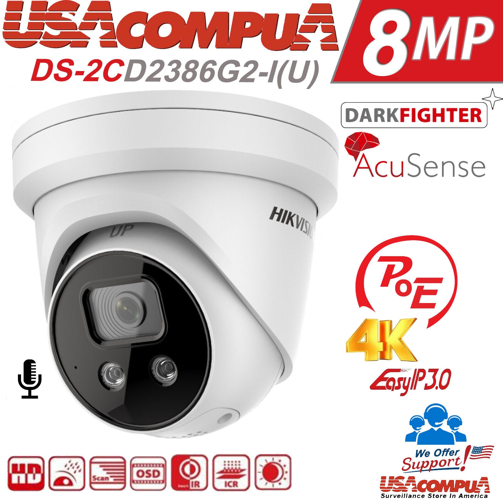 HIKVISION 4K SECURITY CCTV SYSTEM 8 CH CAMERAS MEGAPIXEL DARKFIGHTER 4TB