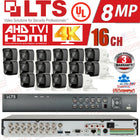 LTS+HIKVISION 16Ch Security Cameras System Bullet 8 Megapixel H.265+ 4K/HDD IP67
