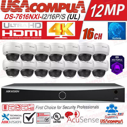 Hikvision 4K 16CH 12MP IP Security Camera System Domo DarkFigther 4TB