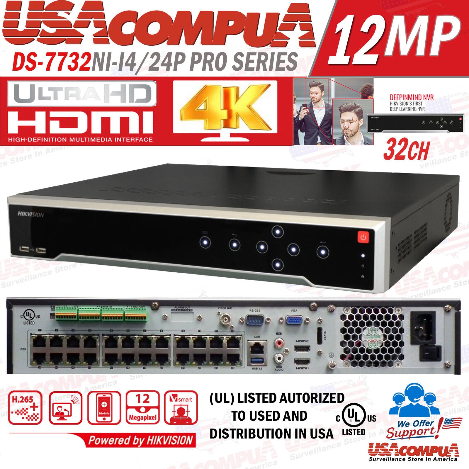 HIKVISION 32CH 4K IP SECURITY CAMERA SYSTEM 12MP DS-2CD1347G0-LUF COLORVU 4MP