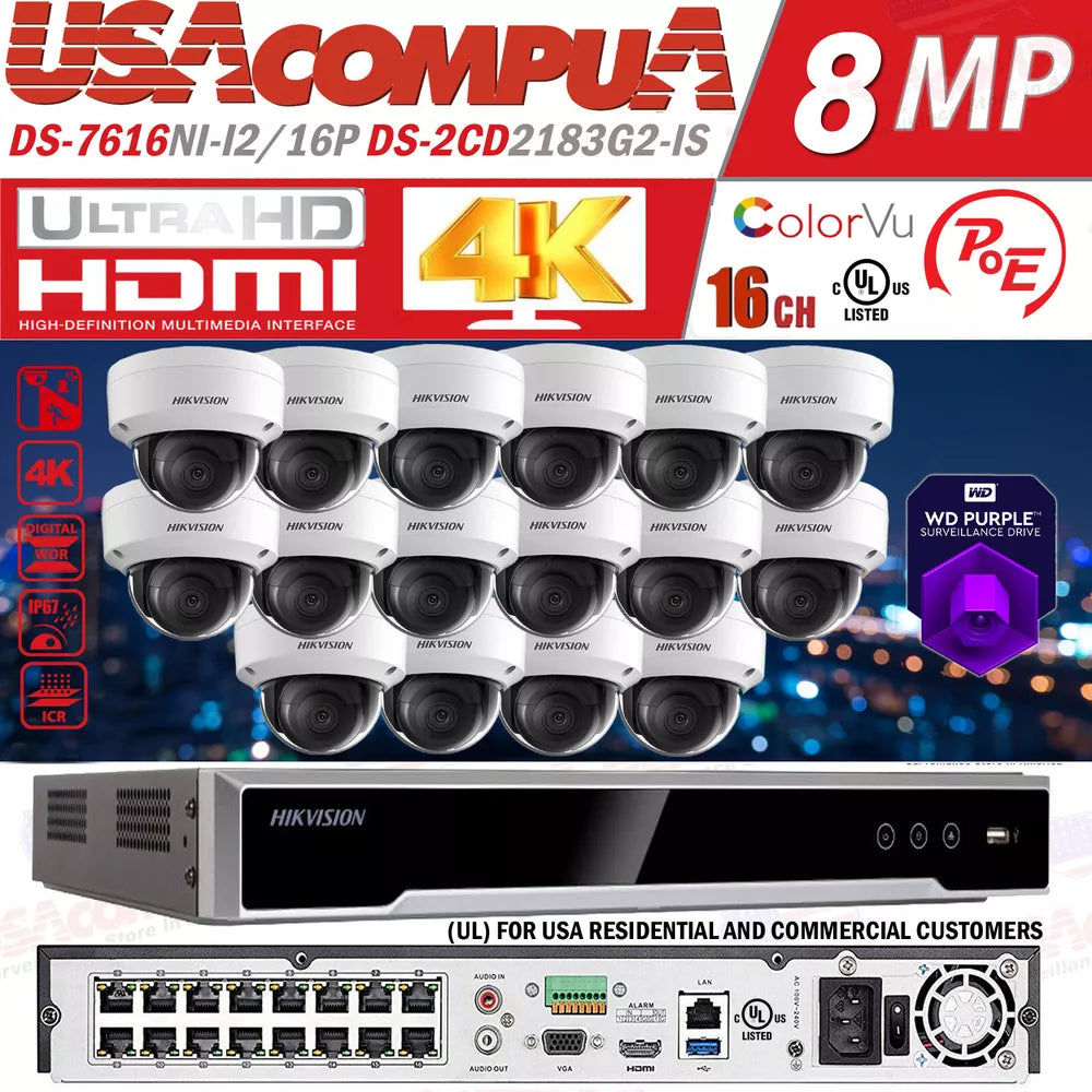 Hikvision 16CH 8MP 16 Security IP Camera System PoE 8 megapixel AcuSense CCTV