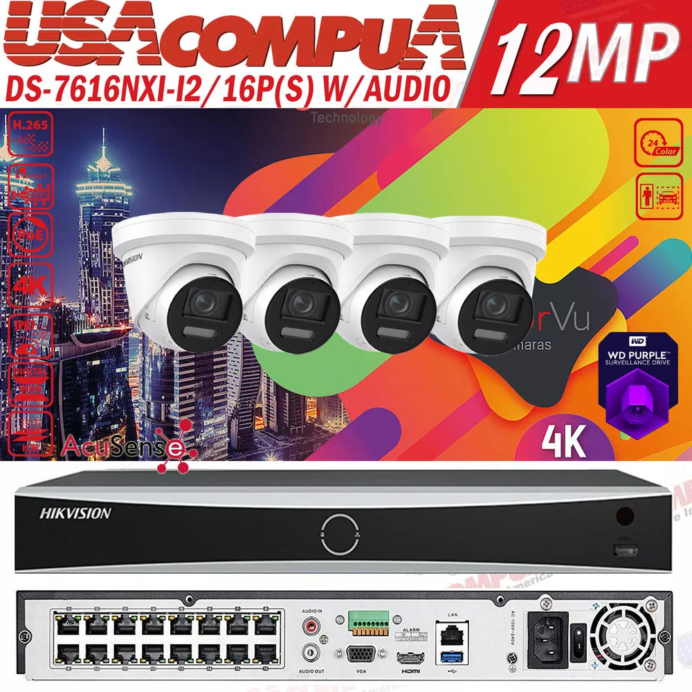Hikvision 16CH 4K DS-2CD2387G2-LU Security Camera System ColorVu AcuSense