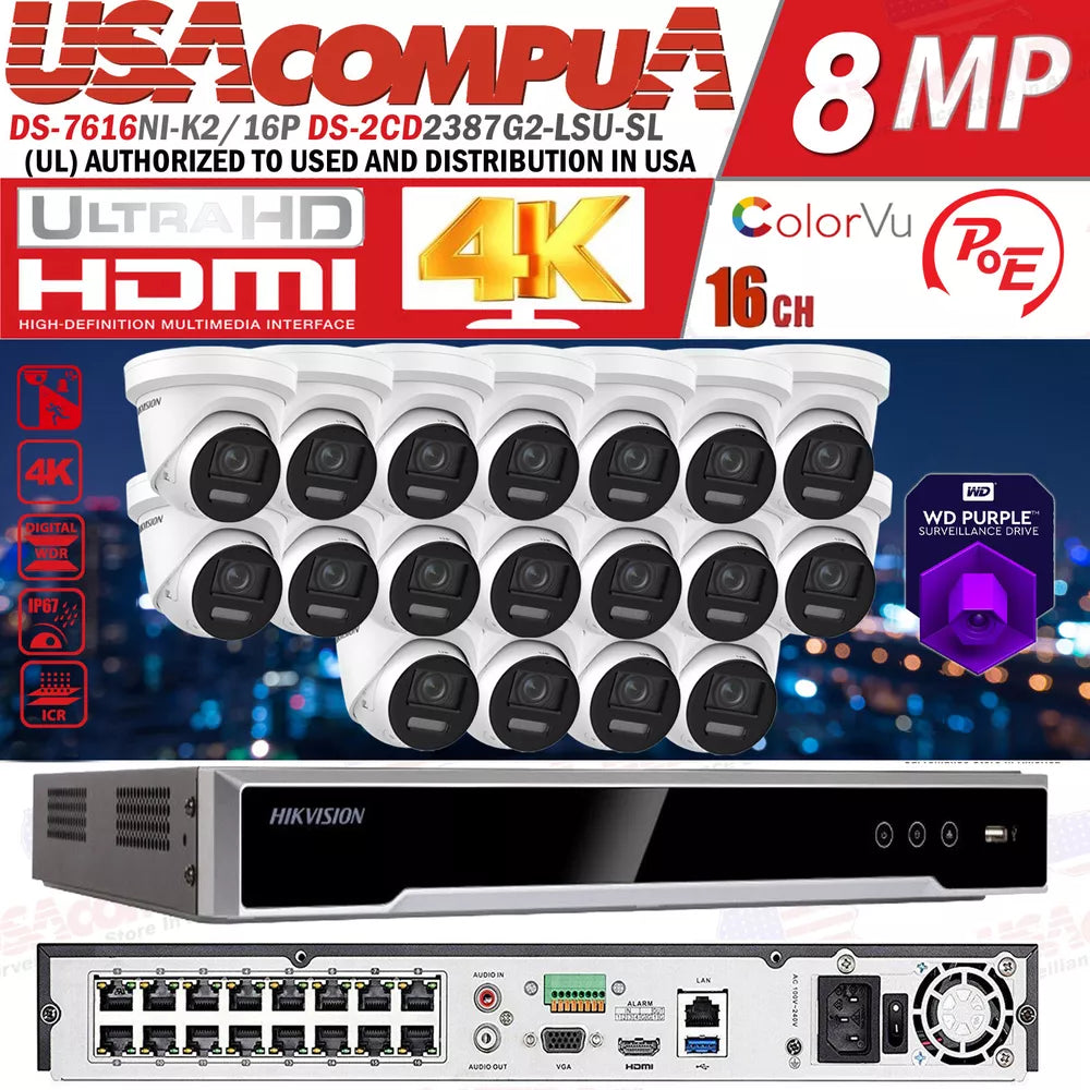 Hikvision AcuSense 8MP ColorVu Fixed Turret IP Camera Two Way Audio 16CH POE Lo