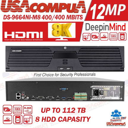 Hikvision DS-9664NI-M8 64CH 8K NVR 2 HDMI & VGA up to 32MP NO HDD