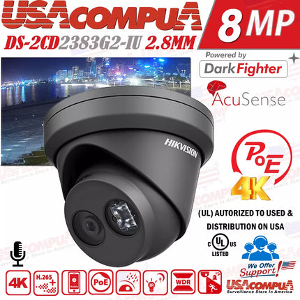 Hikvision 16CH 16POE 8K NVR 8MP ColorVu Mic POE IP Camera Outdoor CCTV Lot