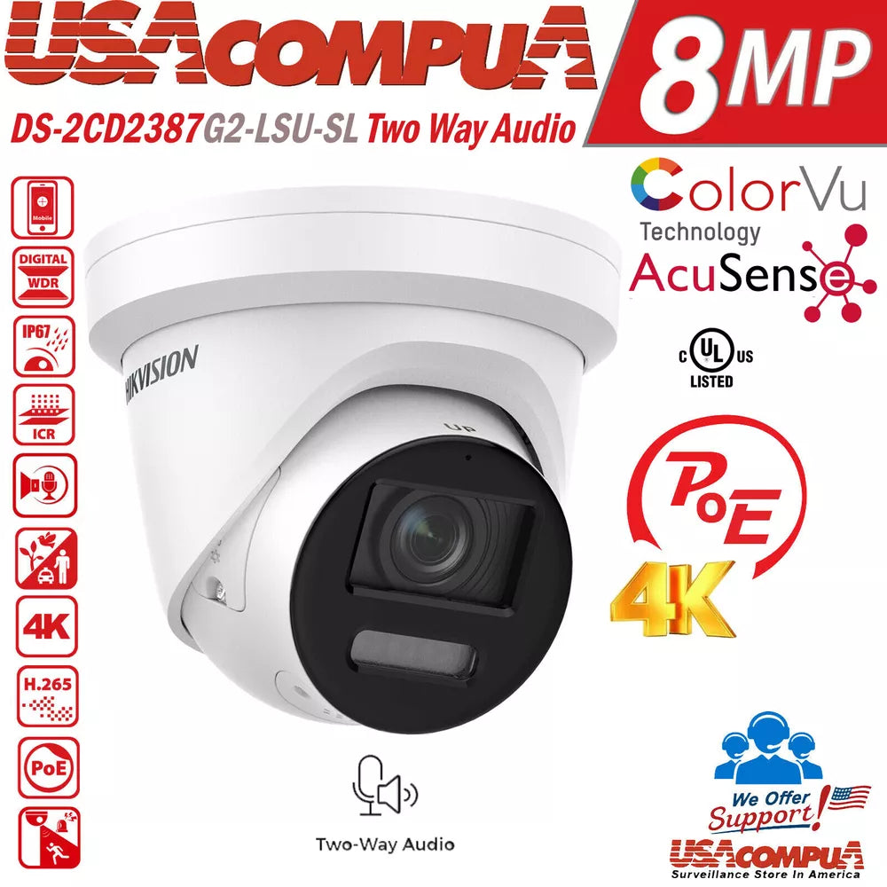 Hikvision 64CH Security System kit 4K Turret IP Camera DS-2CD2387G2-LSU/SL H.26