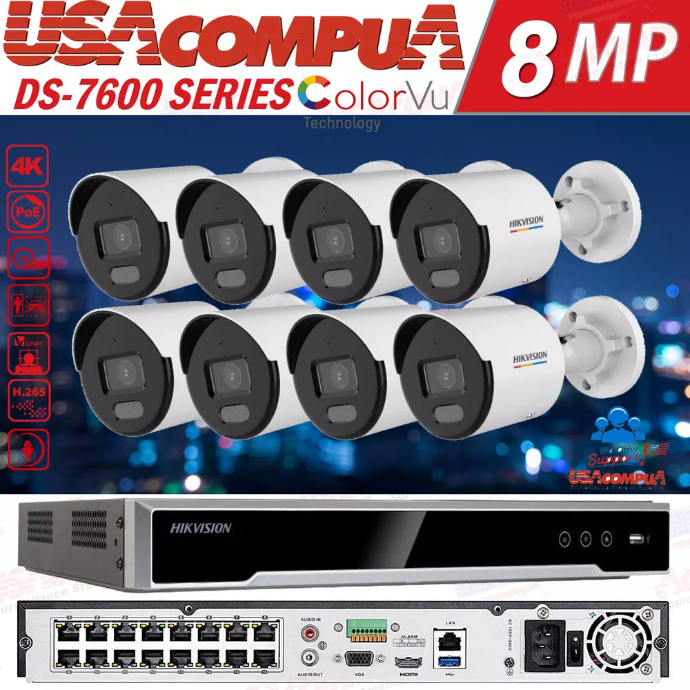 Hikvision 16CH IP Security Camera System ColorVu POE 4MP Network Built In Audio