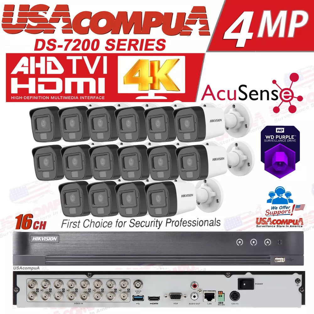 Hikvision 4K 16Ch Cctv Camera System Ds-7216Hqhi-M2/S W/ Bullet 3K Colorvu Lot