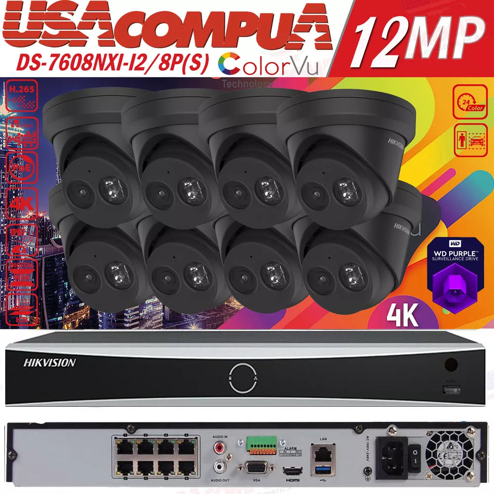 Hikvision 8CH 12MP CCTV Security Camera System DarkFigther AcuSense Black Audio