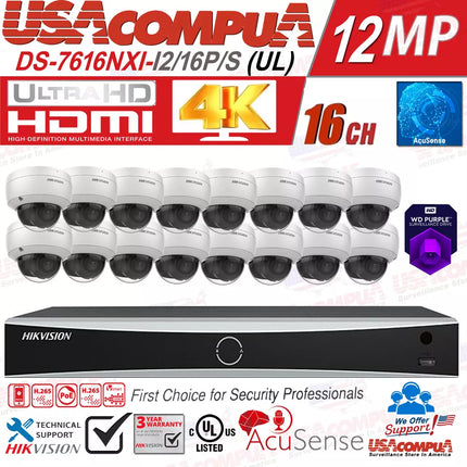 Hikvision 4K 16CH 12MP IP Security Camera System Domo DarkFigther 4TB
