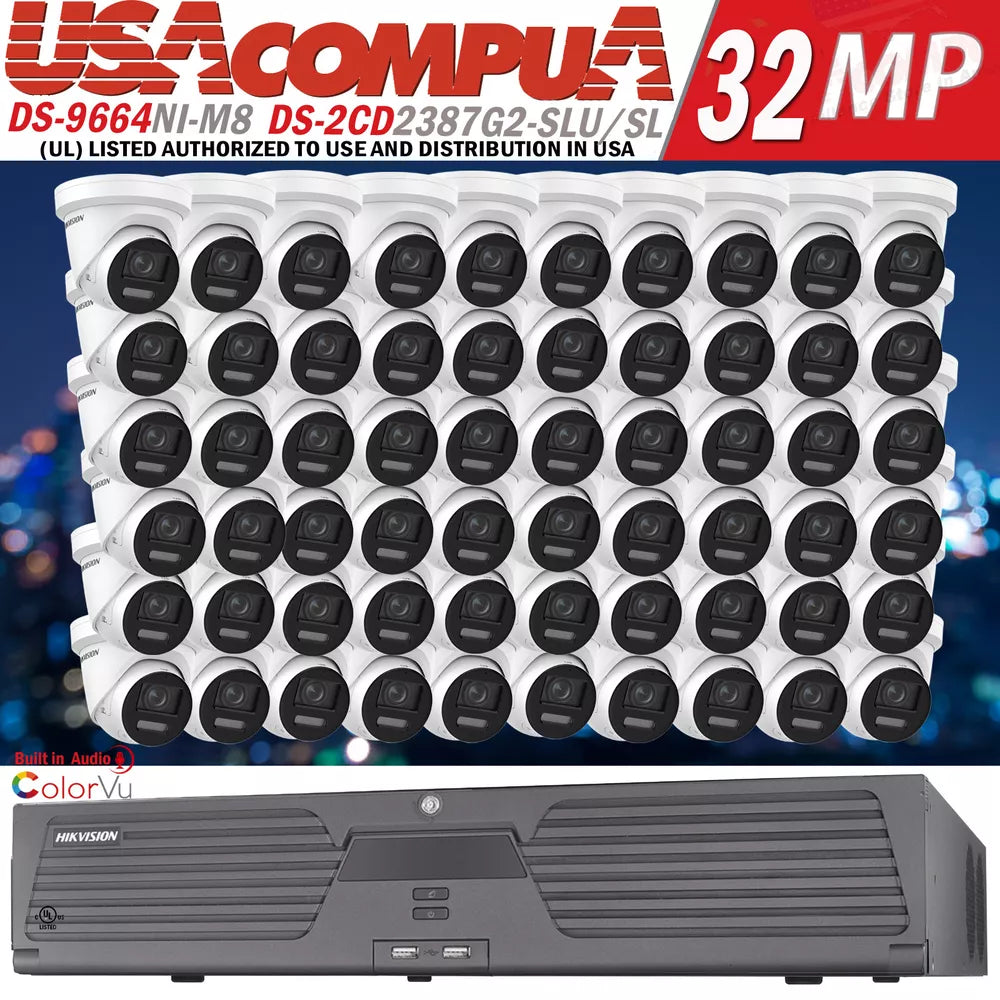 Hikvision 64CH Security System kit 4K Turret IP Camera DS-2CD2387G2-LSU/SL H.265 D1