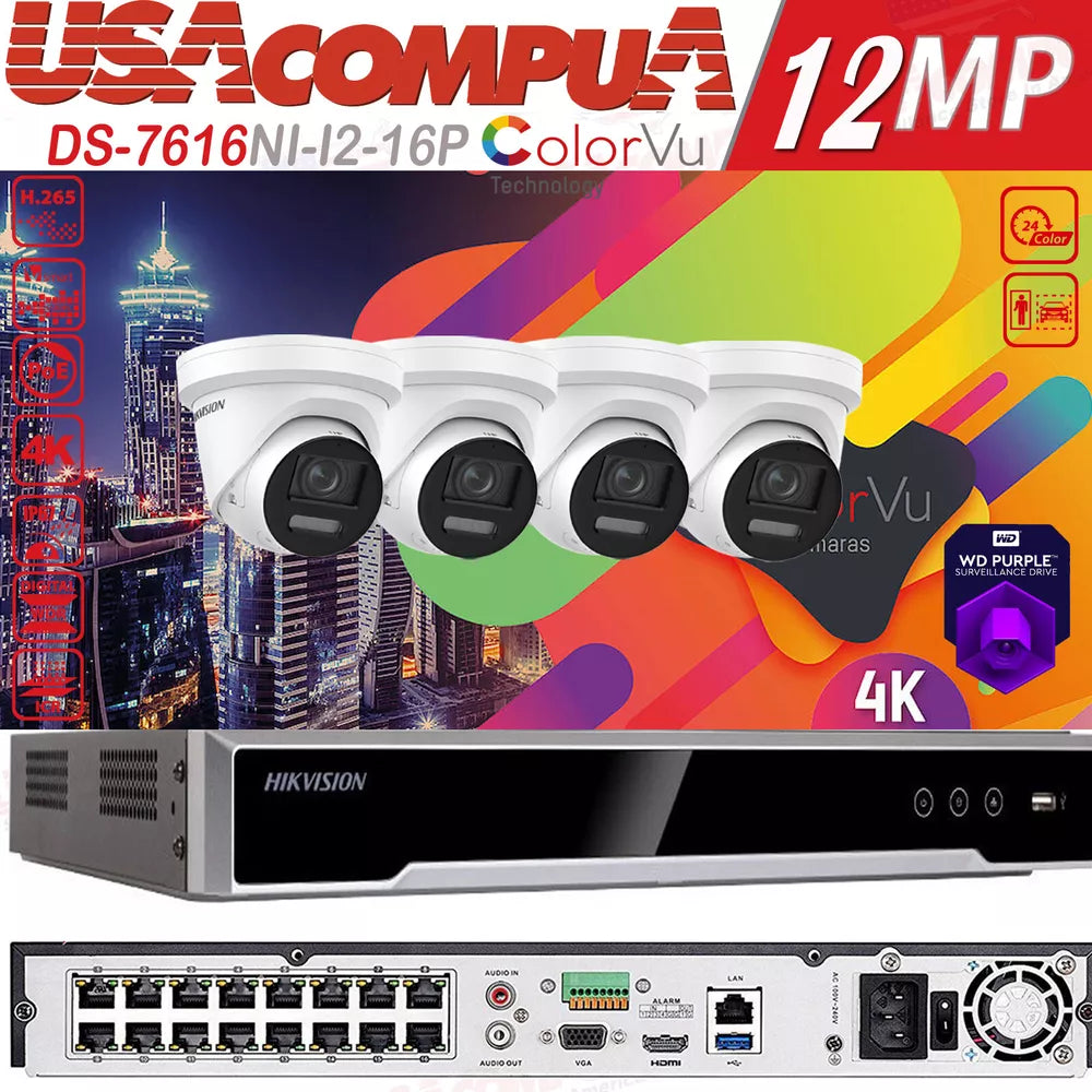 Hikvision 4K 16CH 12MP CCTV Security Camera System ColorVu W/Audio 2 Way Audio