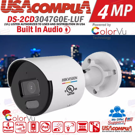 Hikvision 8MP 16CH NVR ColorVu IP Camera system DS-2CD1047G0-LUF W/Audio Lot