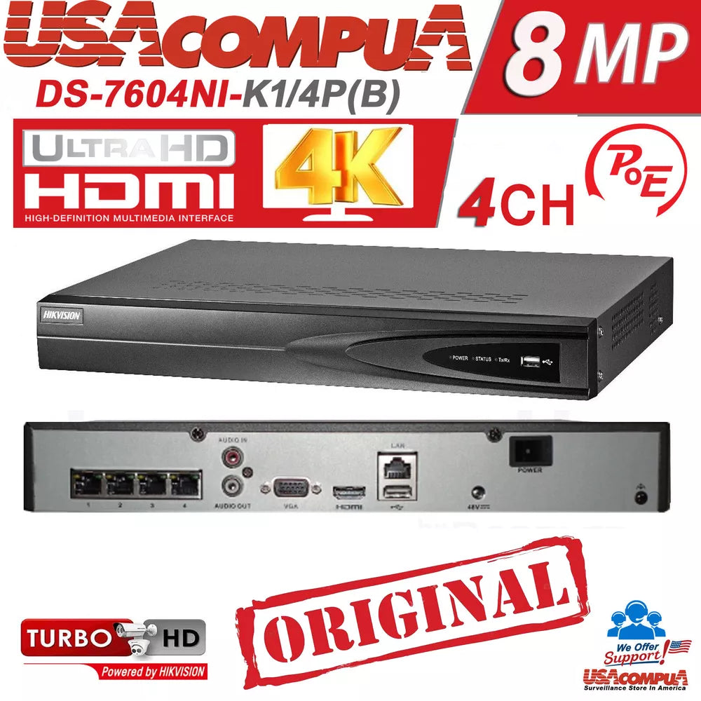 Hikvision 4CH 8MP IP CCTV Camera System PoE NVR 4K PColorVu 2 Way Audio