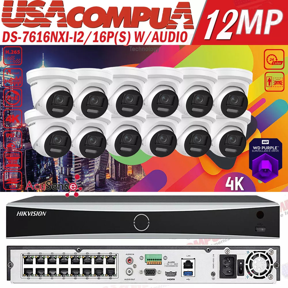 Hikvision 16CH 4K DS-2CD2387G2-LU Security Camera System ColorVu AcuSense