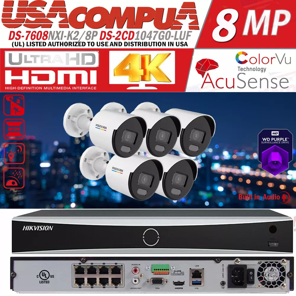 Hikvision 8CH 8PoE 4K AcuSense NVR CCTV System Kit 4MP IP Camera MIC POE Lot US