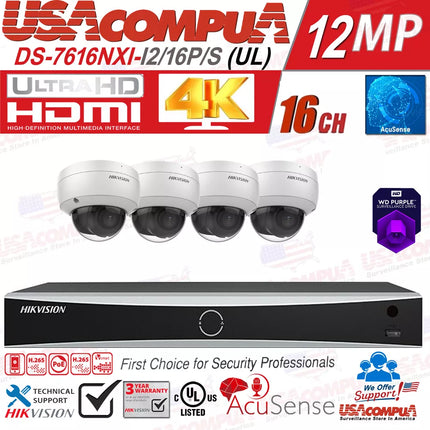Hikvision 4K 16CH 12MP IP Security Camera System Domo DarkFigther 4TB