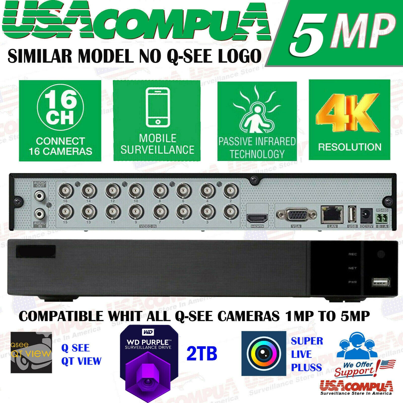 SIMILAR MODEL QTH916 ED8016H5-BN2 DVR 16 CH(W/ HDD) CCTV Analog HD 1080p FULL