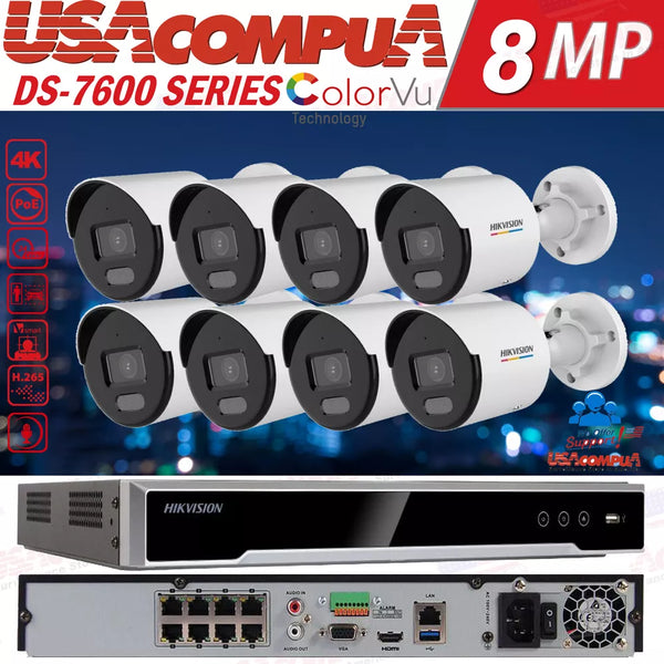 hikvision 8CH IP Camera System PoE DS-2CD1047G0-LUF 4MP ColorVu W/Audio
