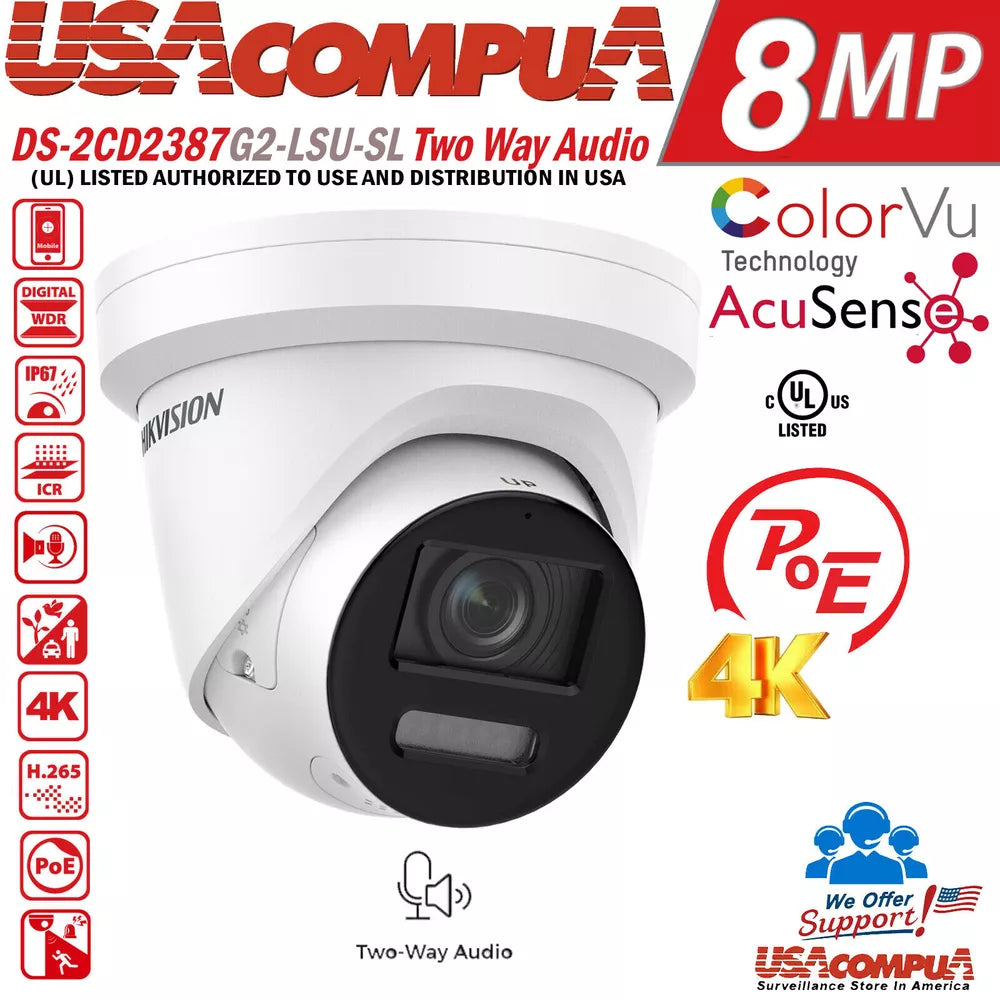 Hikvision 4K 16CH IP Security Camera System Kit 2-Way Audio ColorVu 8MP Lot D3