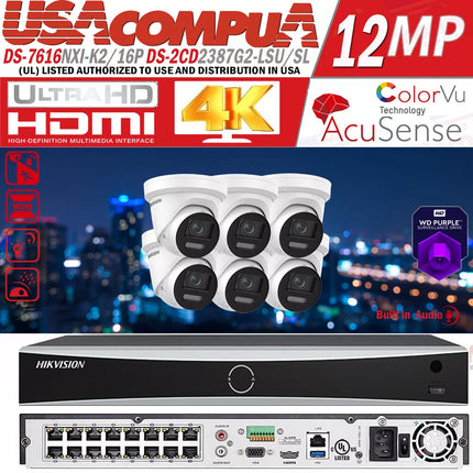 Hikvision 4K 16CH Security CCTV System Kit 8MP Built In Audio ColorVu IP Camera D1