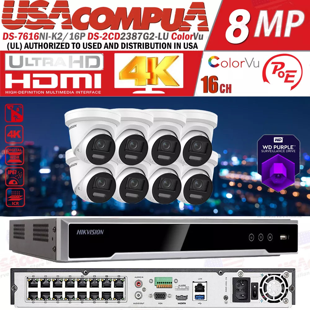 Hikvision AcuSense 8MP ColorVu Fixed Turret IP Camera Two Way Audio 16CH POE Lo