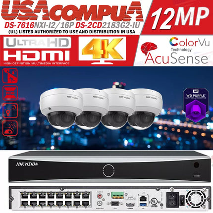 Hikvision 12MP 16CH DS-7616NXI-I2/16P 8MP DS-2CD2183G2-I IP camera system Lot