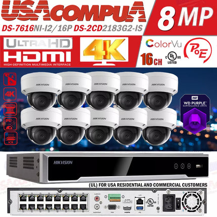 Hikvision 16CH 8MP 16 Security IP Camera System PoE 8 megapixel AcuSense CCTV
