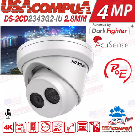 Hikvision 8CH 8POE IP Camera System 4K NVR DS-2CD2343G2-LU 4MP ColorVu Lot