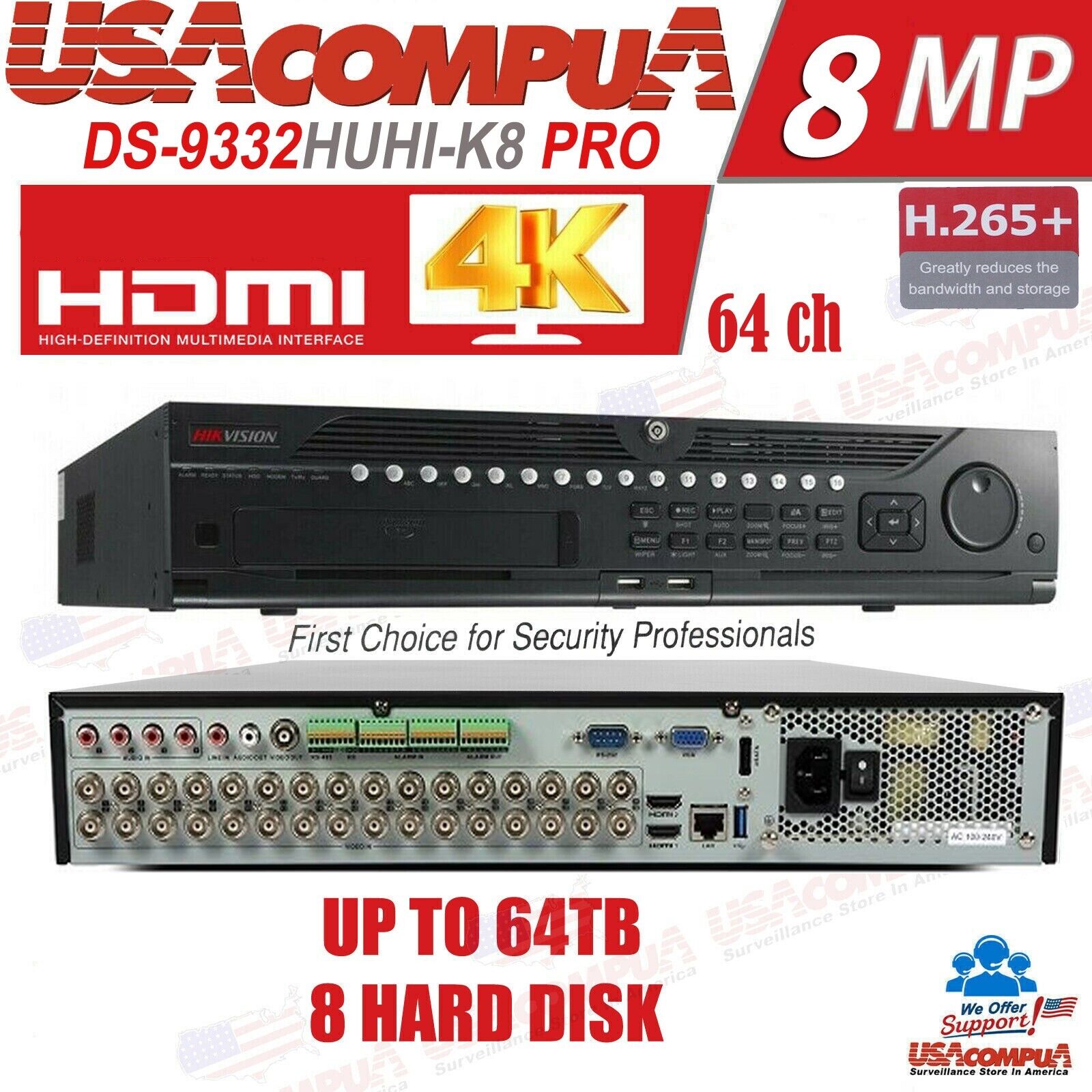DS-9032HUHI-K8 8MP HIKVISION 32CH DVR 4K 5MP 32 CHANNEL 8 SATA HDD OPTIONAL