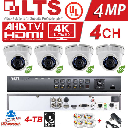 LTS Security System 4 Cameras KIT H.265 1080P W/ Turret /4TB HARD DISK