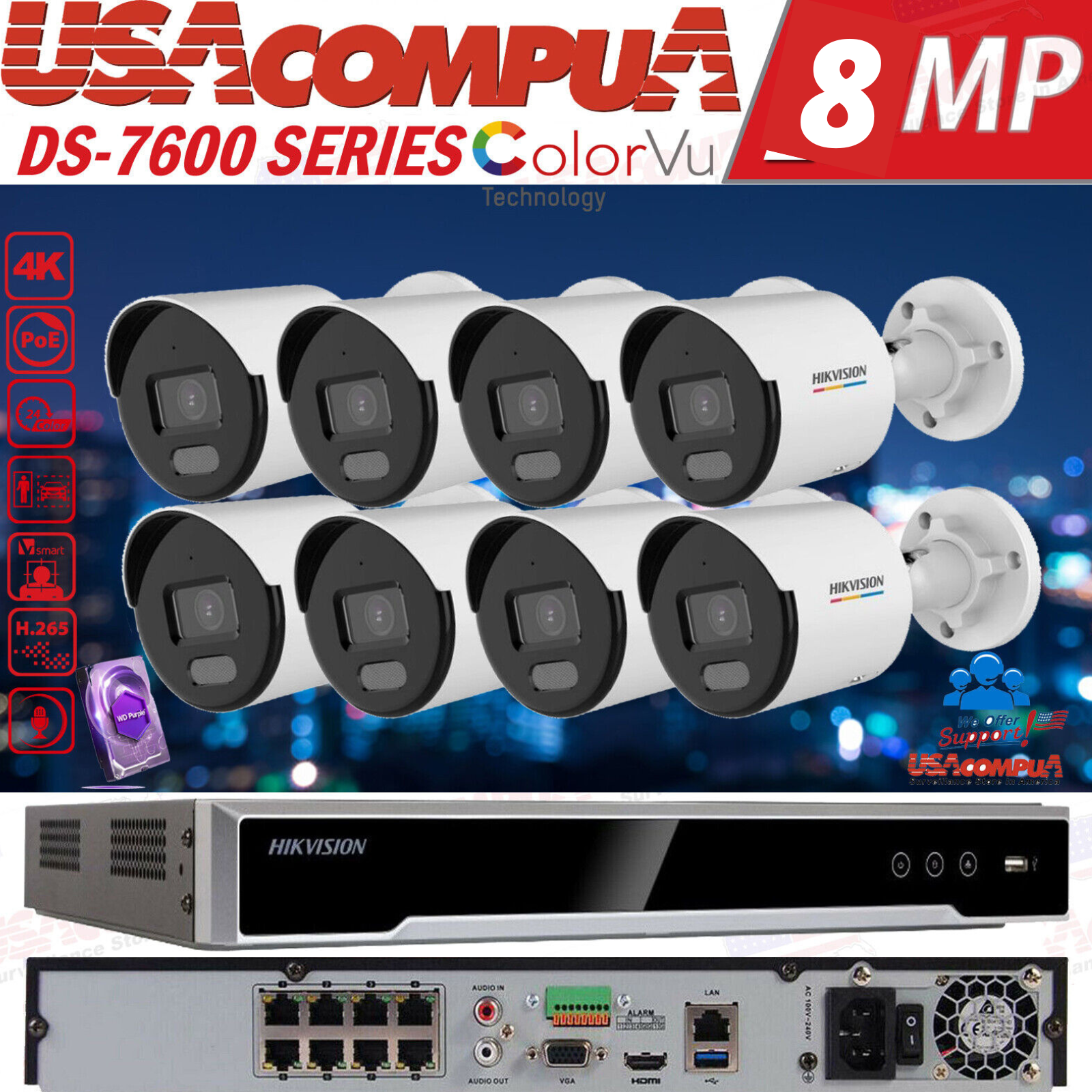 HIKVISION 4MP 8CH 8MP NVR SYSTEM DS-2CD3047G0E-LUF & DS-7608NI-K2 KIT/LOT