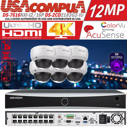 Hikvision 12MP 16CH DS-7616NXI-I2/16P 8MP DS-2CD2183G2-I IP camera system Lot