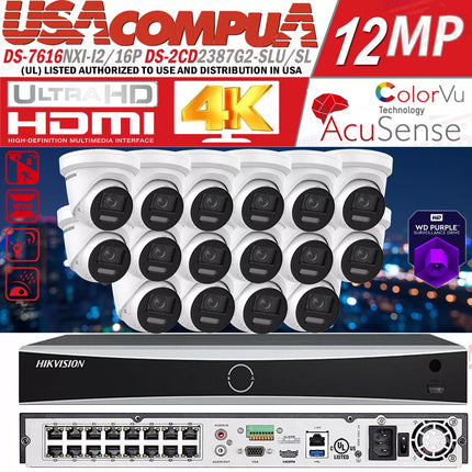 Hikvision 16CH 4K 8MP Colorvu IP Camera MIC Speaker PoE 12MP NVR CCTV System Lo