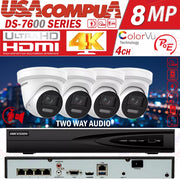 Hikvision 4CH 8MP IP CCTV Camera System PoE NVR 4K PColorVu 2 Way Audio