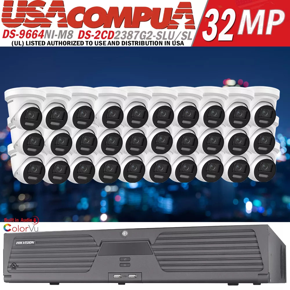 Hikvision 64CH Security System kit 4K Turret IP Camera DS-2CD2387G2-LSU/SL H.26