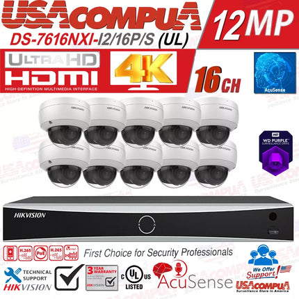 Hikvision 4K 16CH 12MP IP Security Camera System Domo DarkFigther 4TB
