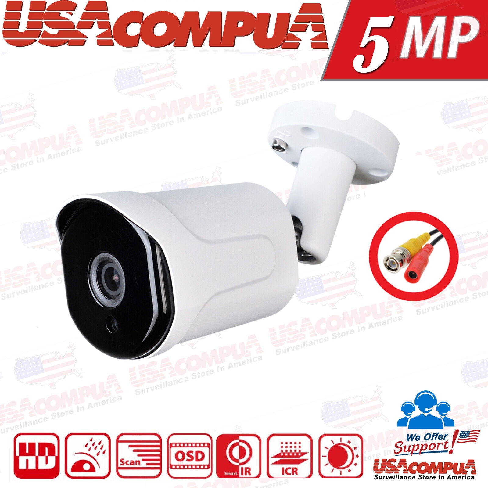 5MP HDA-IRB5M03H-W TVT 4-in-1 IR Bullet Camera 3.6mm, 3pcs Matrix IR, IP66 TVI