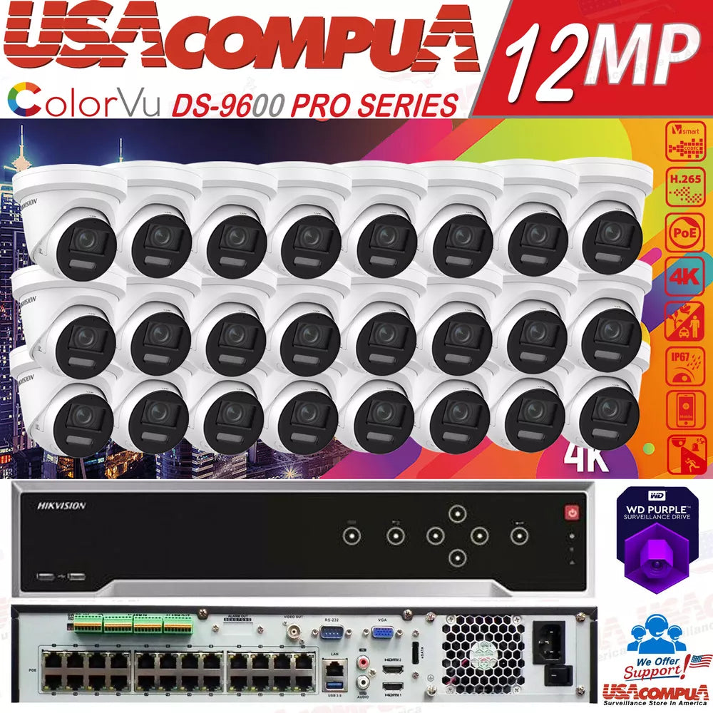 Hikvision 4K 32Ch 12Mp Cctv Ip Security Camera 24 Poe Turret Colorvu 2 Way Audi