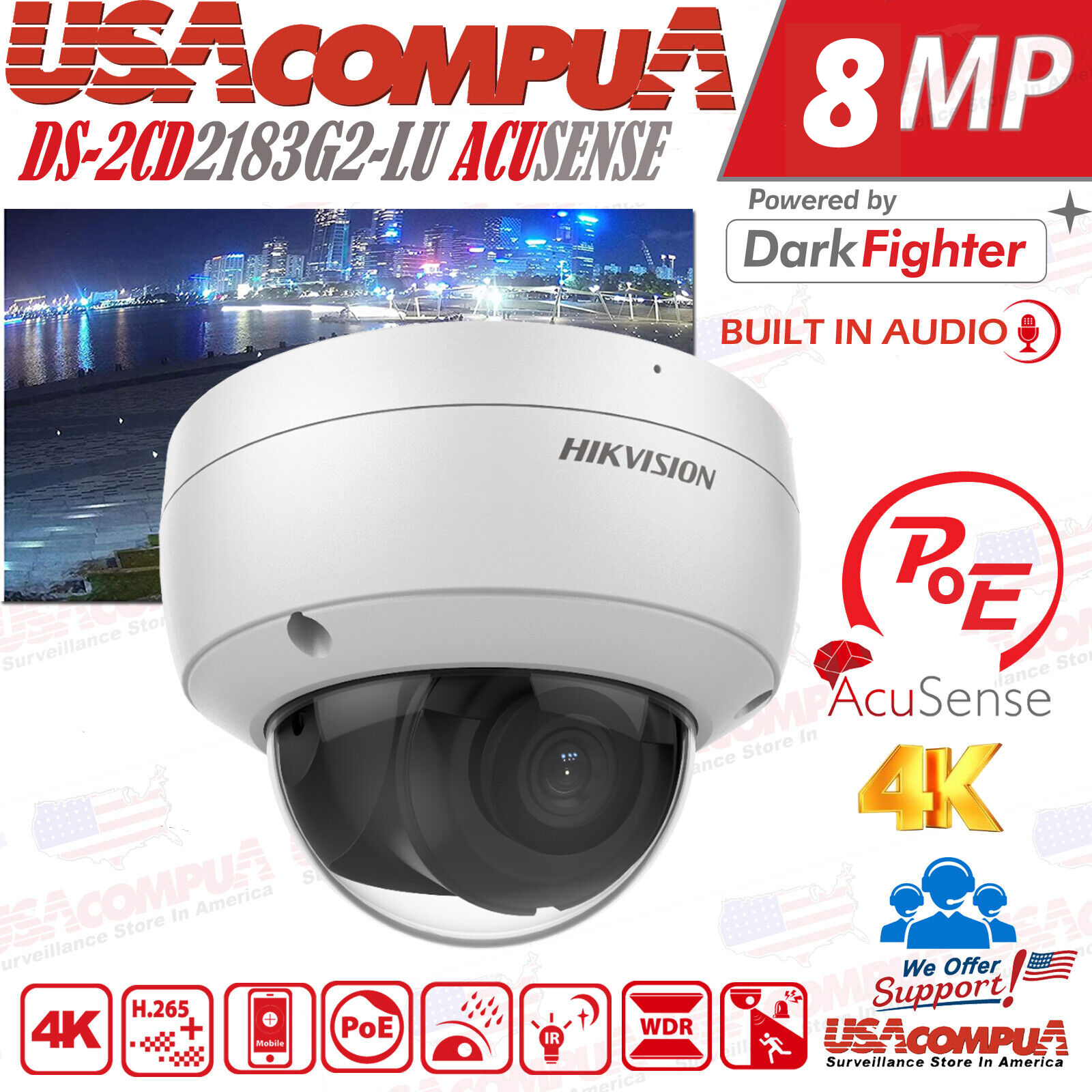 Hikvision Acusense 8MP 32CH 4KNVR DS-2CD2183G2-IU & DS-7616NXI-16P/S KIT/LOT