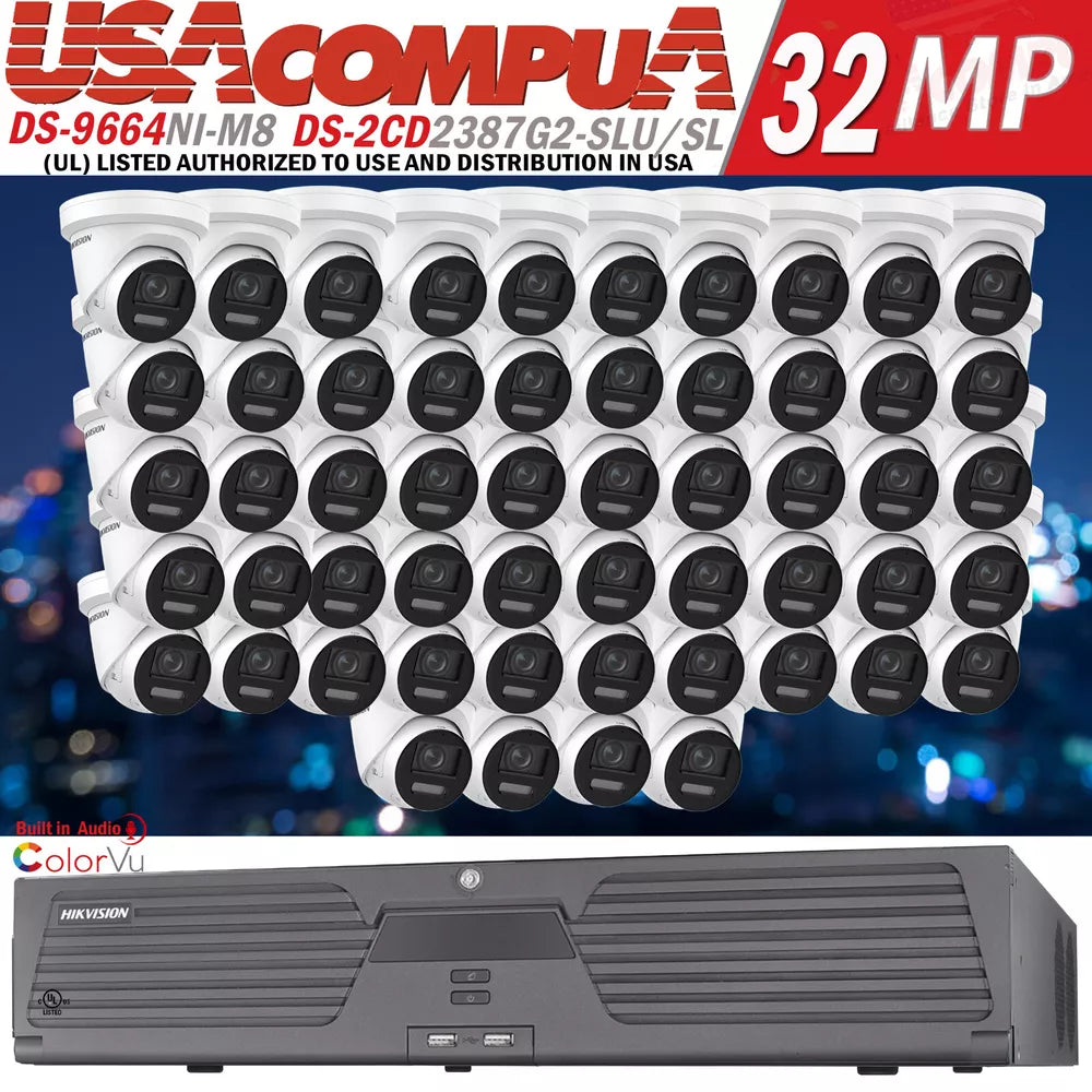 Hikvision 64CH Security System kit 4K Turret IP Camera DS-2CD2387G2-LSU/SL H.26
