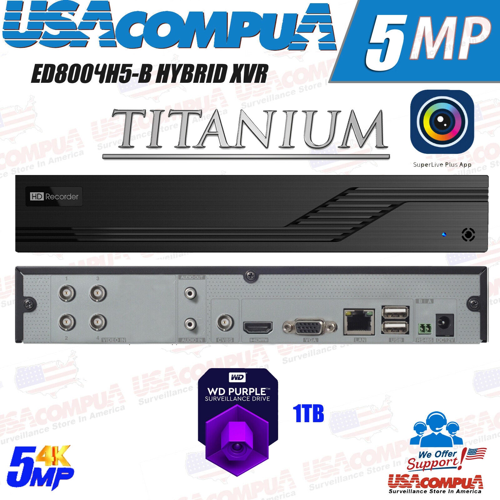 TVT 4 CH 1080P HD QTH94-1(1TB Hard Disk) AHD-TVI-CVI-CVBS 2021