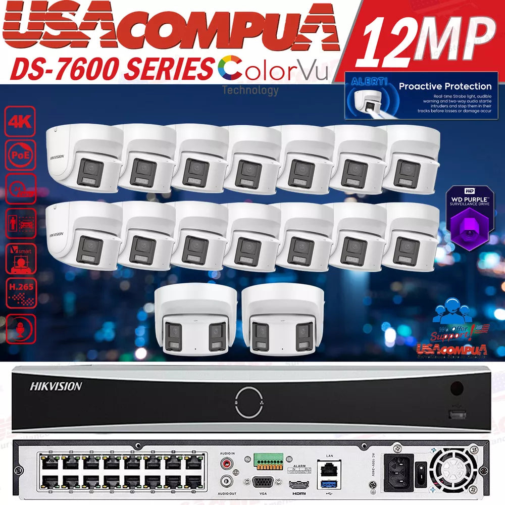 Hikvision 16Ch Cctv Security Camera System 4K Colorvu Panoramic Audio Alarm Lot